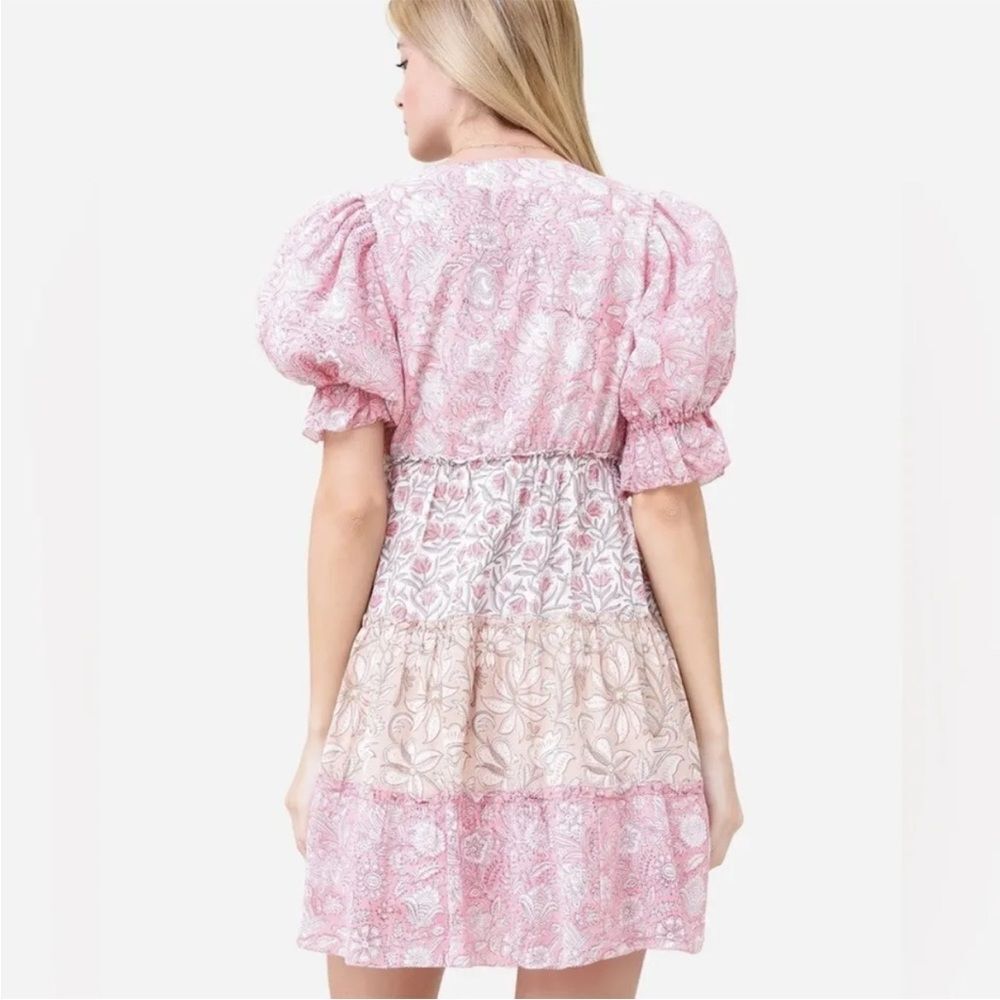 NEW SAYLOR Mini Dress Sz L Leigha Puff Sleeve Floral Boho Pink Baby Doll Garden - Picture 13 of 15